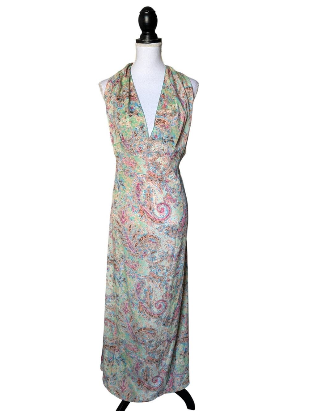 Karma Highway Paisley Floral Halter Shawl Maxi Dress New One Size Open Back